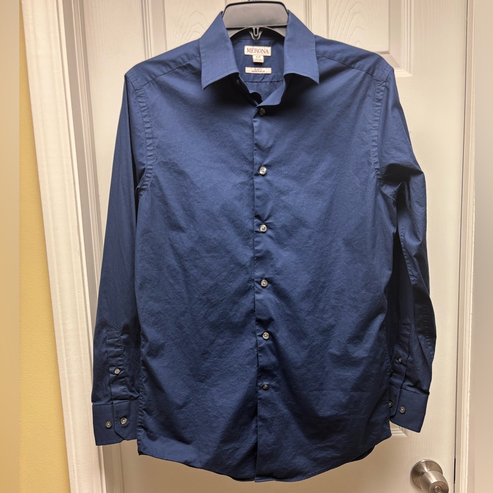 Merona Men’s Blue Slim Fit Button-Down Dress Shirt | Size S/P